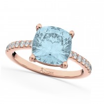 Cushion Cut Aquamarine & Diamond Engagement Ring 14k Rose Gold (2.81ct)