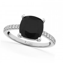 Cushion Cut Black Diamond Engagement Ring 14k White Gold (2.25ct)