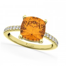 Cushion Cut Citrine & Diamond Engagement Ring 14k Yellow Gold (2.81ct)