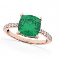 Cushion Cut Emerald & Diamond Engagement Ring 14k Rose Gold (2.81ct)