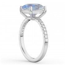 Cushion Cut Moonstone & Diamond Engagement Ring 14k White Gold (2.81ct)