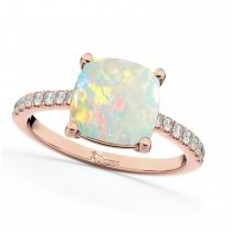 Cushion Cut Opal & Diamond Engagement Ring 14k Rose Gold (2.81ct)