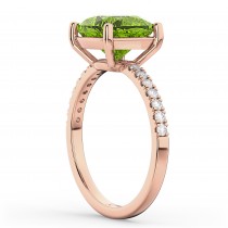 Cushion Cut Peridot & Diamond Engagement Ring 14k Rose Gold (2.81ct)