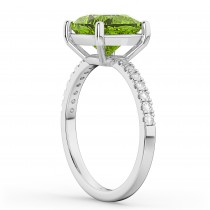 Cushion Cut Peridot & Diamond Engagement Ring 14k White Gold (2.81ct)