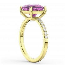 Cushion Cut Pink Sapphire & Diamond Engagement Ring 14k Yellow Gold (2.81ct)