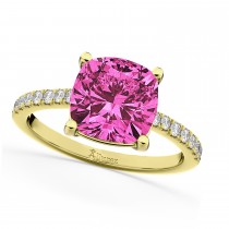 Cushion Cut Pink Tourmaline & Diamond Engagement Ring 14k Yellow Gold (2.81ct)