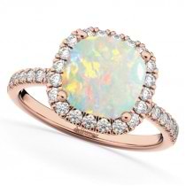 Cushion Cut Halo Opal & Diamond Engagement Ring 14k Rose Gold (3.11ct)