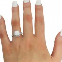 Cushion Cut Halo Opal & Diamond Engagement Ring 14k White Gold (3.11ct)