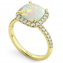 Cushion Cut Halo Opal & Diamond Engagement Ring 14k Yellow Gold (3.11ct)