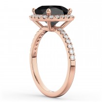 Cushion Cut Halo Black Onyx & Diamond Engagement Ring 14k Rose Gold (3.11ct)