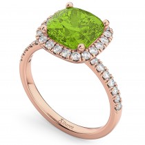 Cushion Cut Halo Peridot & Diamond Engagement Ring 14k Rose Gold (3.11ct)