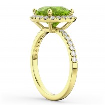 Cushion Cut Halo Peridot & Diamond Engagement Ring 14k Yellow Gold (3.11ct)