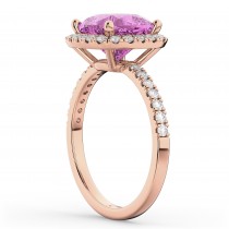 Cushion Cut Halo Lab Pink Sapphire & Lab Diamond Engagement Ring 14k Rose Gold (3.11ct)