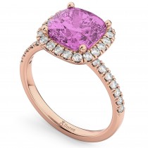 Cushion Cut Halo Lab Pink Sapphire & Lab Diamond Engagement Ring 14k Rose Gold (3.11ct)