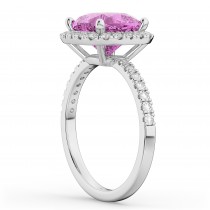 Cushion Cut Halo Pink Sapphire & Diamond Engagement Ring 14k White Gold (3.11ct)