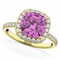 Cushion Cut Halo Lab Pink Sapphire & Lab Diamond Engagement Ring 14k Yellow Gold (3.11ct)