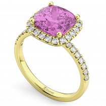 Cushion Cut Halo Lab Pink Sapphire & Lab Diamond Engagement Ring 14k Yellow Gold (3.11ct)