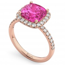 Cushion Cut Halo Pink Tourmaline & Diamond Engagement Ring 14k Rose Gold (3.11ct)
