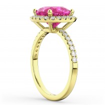 Cushion Cut Halo Pink Tourmaline & Diamond Engagement Ring 14k Yellow Gold (3.11ct)
