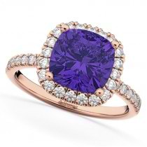 Cushion Cut Halo Tanzanite & Diamond Engagement Ring 14k Rose Gold (3.11ct)