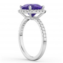 Cushion Cut Halo Tanzanite & Diamond Engagement Ring 14k White Gold (3.11ct)