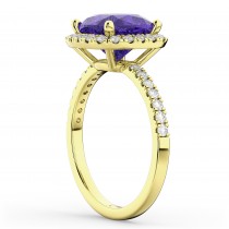 Cushion Cut Halo Tanzanite & Diamond Engagement Ring 14k Yellow Gold (3.11ct)