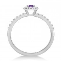 Emerald Amethyst & Diamond Halo Engagement Ring 14k White Gold (0.68ct)