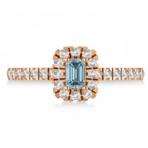 Emerald Aquamarine & Diamond Halo Engagement Ring 14k Rose Gold (0.68ct)