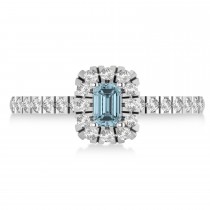 Emerald Aquamarine & Diamond Halo Engagement Ring 14k White Gold (0.68ct)