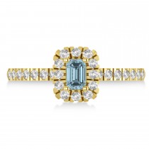 Emerald Aquamarine & Diamond Halo Engagement Ring 14k Yellow Gold (0.68ct)