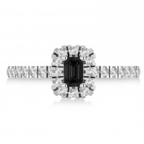Emerald Black & White Diamond Halo Engagement Ring 14k White Gold (0.68ct)