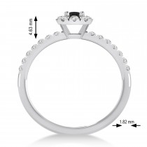 Emerald Black & White Diamond Halo Engagement Ring 14k White Gold (0.68ct)