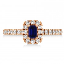 Emerald Blue Sapphire & Diamond Halo Engagement Ring 14k Rose Gold (0.68ct)