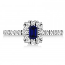 Emerald Blue Sapphire & Diamond Halo Engagement Ring 14k White Gold (0.68ct)