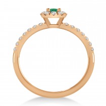 Emerald-Cut Emerald & Diamond Halo Engagement Ring 14k Rose Gold (0.68ct)