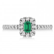 Emerald-Cut Emerald & Diamond Halo Engagement Ring 14k White Gold (0.68ct)