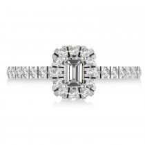 Emerald Moissanite & Diamond Halo Engagement Ring 14k White Gold (0.68ct)