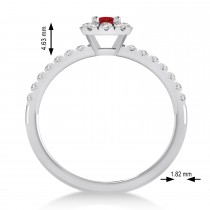 Emerald Ruby & Diamond Halo Engagement Ring 14k White Gold (0.68ct)