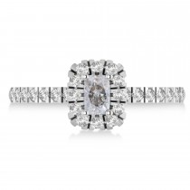 Emerald Salt & Pepper & White Diamond Halo Engagement Ring 14k White Gold (0.68ct)