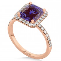 Lab Alexandrite & Diamond Engagement Ring 14k Rose Gold (3.32ct)