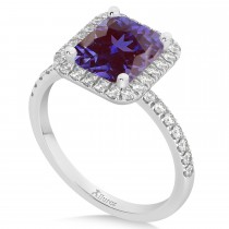 Lab Alexandrite & Diamond Engagement Ring 18k White Gold (3.32ct)