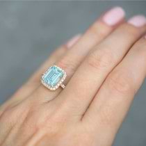 Lab Aquamarine & Lab Grown Diamond Engagement Ring 14k Rose Gold (3.32ct)