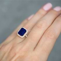 Lab Blue Sapphire & Lab Grown Diamond Engagement Ring 14k Rose Gold (3.32ct)
