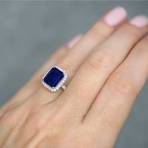 Lab Blue Sapphire & Lab Grown Diamond Engagement Ring 14k White Gold (3.32ct)