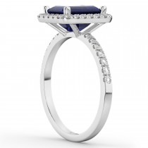 Blue Sapphire & Diamond Engagement Ring 14k White Gold (3.32ct)