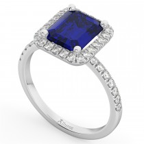 Blue Sapphire & Diamond Engagement Ring 14k White Gold (3.32ct)