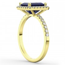 Lab Blue Sapphire Lab Grown Diamond Engagement Ring 18k Yellow Gold (3.32ct)