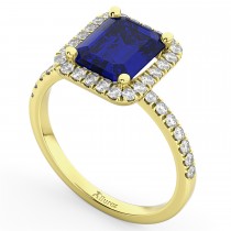 Blue Sapphire Diamond Engagement Ring 18k Yellow Gold (3.32ct)