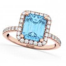 Blue Topaz & Diamond Engagement Ring 14k Rose Gold (3.32ct)
