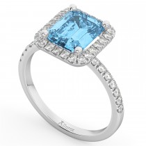 Blue Topaz & Diamond Engagement Ring 18k White Gold (3.32ct)